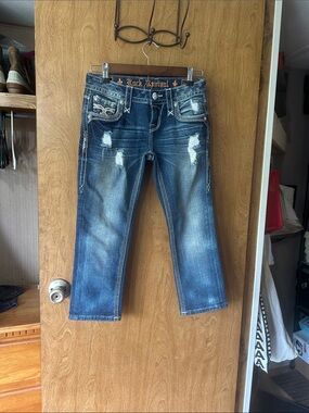 Rock Revival Blue Distressed Embroidered Jeans